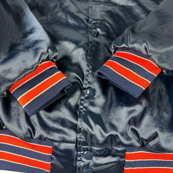 VTG 90s Swingster Chicago Bear Satin Jacket Medium Blue Snap Button NFL Football - Picture 4 of 13